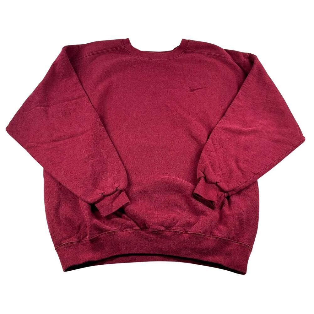 Vintage Nike Crewneck Sweatshirt M Maroon Tonal Pullover Made in USA 90s Vtg